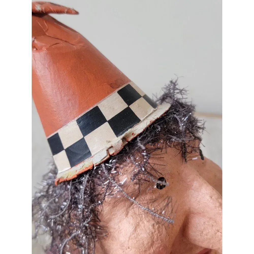 Halloween paper mache‎ witch hat smile pumpkin decor figure